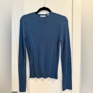 VINCE MOCK neck cotton stretch sweater in aqua blue